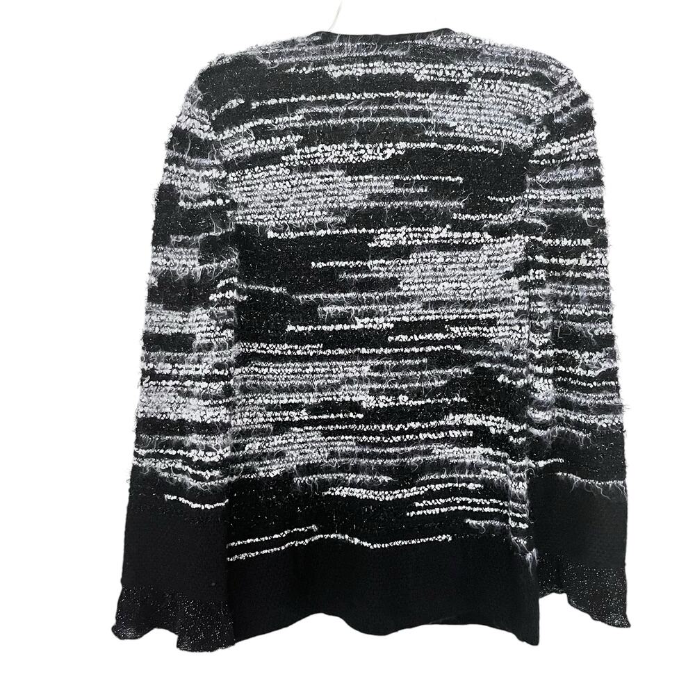 Stizzoli Black White Eyelash Knit Striped Metallic Cardigan Sweater Jacket - Picture 6 of 11